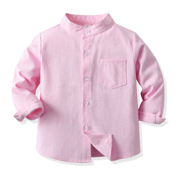 Unisex Kids Solid Band Collar Casual Shirt