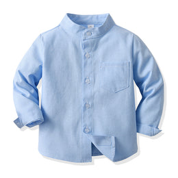Unisex Kids Solid Band Collar Casual Shirt