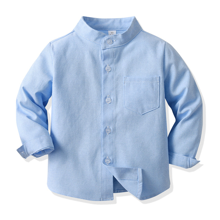 Unisex Kids Solid Band Collar Casual Shirt