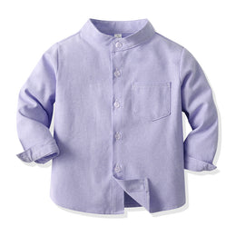 Unisex Kids Solid Band Collar Casual Shirt