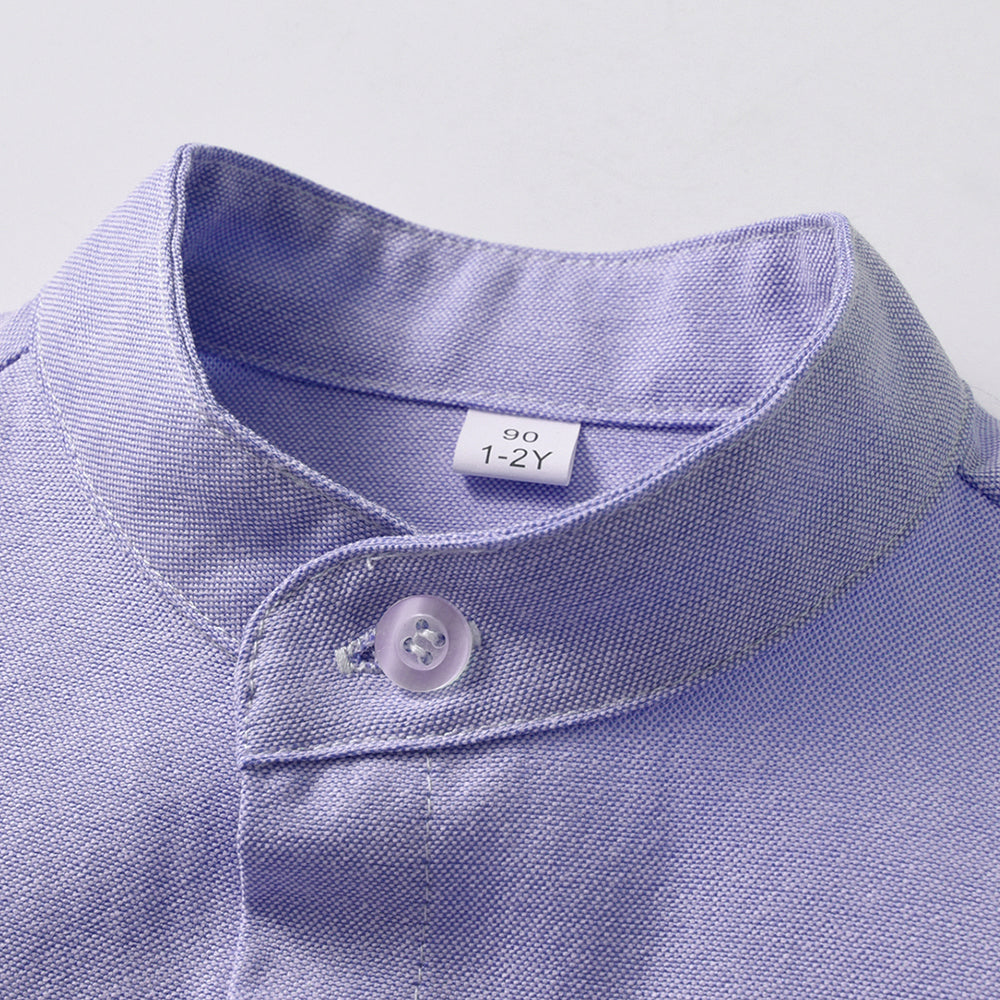 Unisex Kids Solid Band Collar Casual Shirt