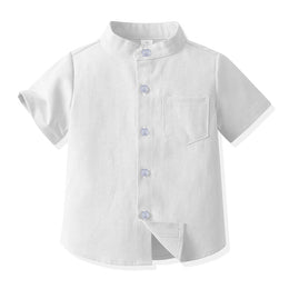 Unisex Kids Solid Band Collar Casual Shirt