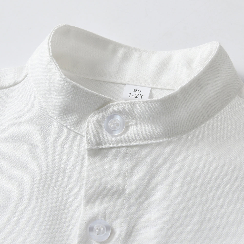 Unisex Kids Solid Band Collar Casual Shirt