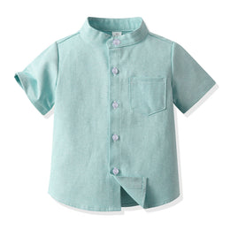 Unisex Kids Solid Band Collar Casual Shirt