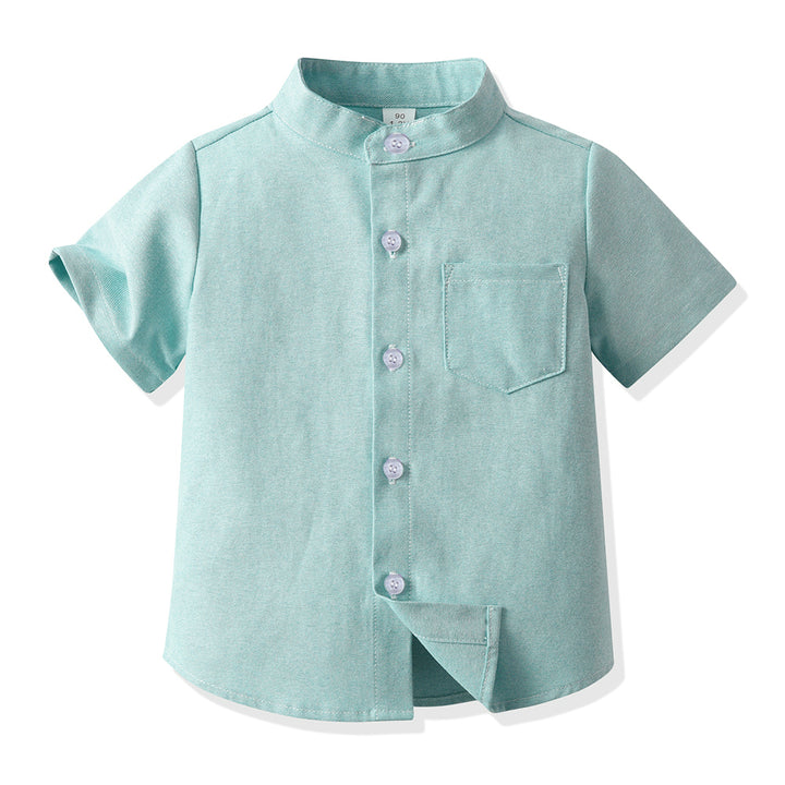 Unisex Kids Solid Band Collar Casual Shirt