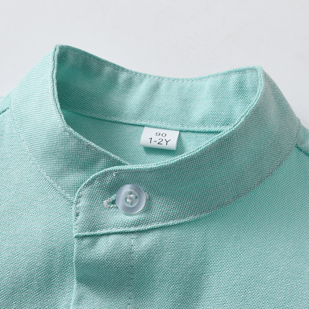 Unisex Kids Solid Band Collar Casual Shirt