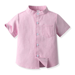Unisex Kids Solid Band Collar Casual Shirt