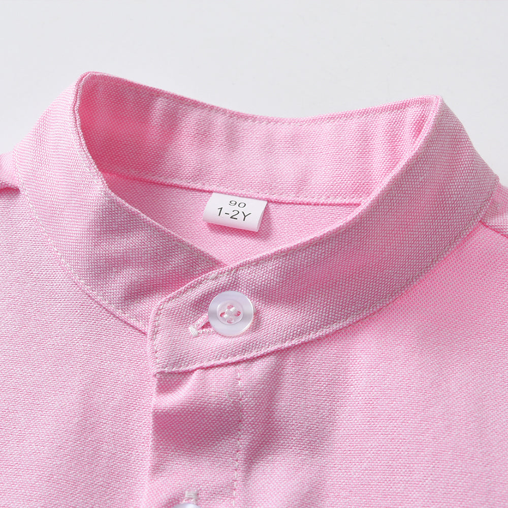 Unisex Kids Solid Band Collar Casual Shirt