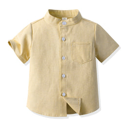 Unisex Kids Solid Band Collar Casual Shirt