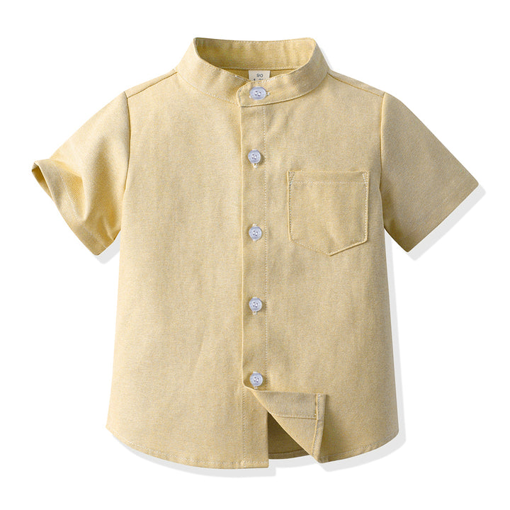 Unisex Kids Solid Band Collar Casual Shirt