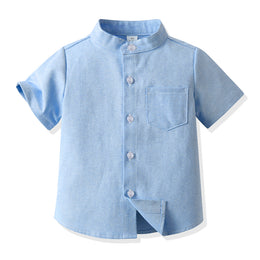 Unisex Kids Solid Band Collar Casual Shirt