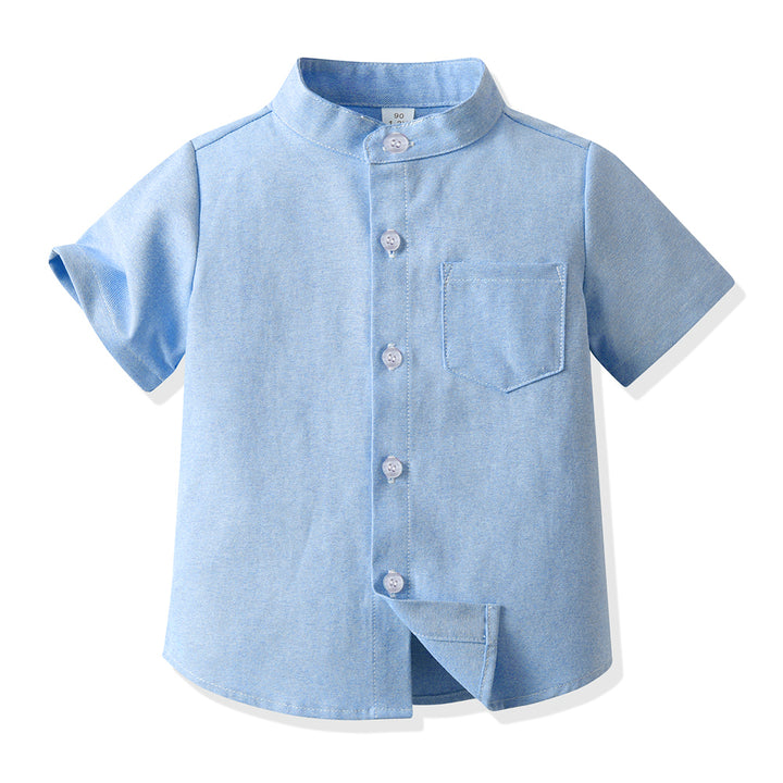 Unisex Kids Solid Band Collar Casual Shirt