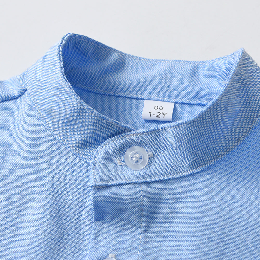 Unisex Kids Solid Band Collar Casual Shirt