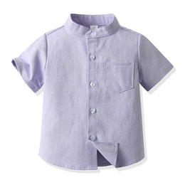 Unisex Kids Solid Band Collar Casual Shirt