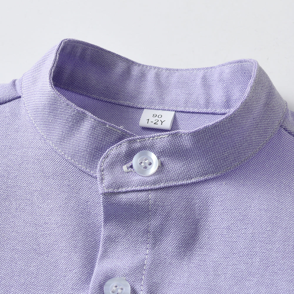 Unisex Kids Solid Band Collar Casual Shirt