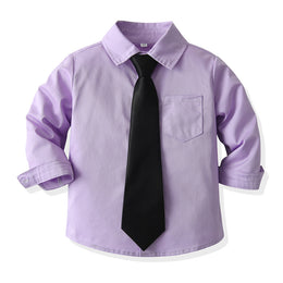 Unisex Kids Solid Spread Collar Casual Shirt