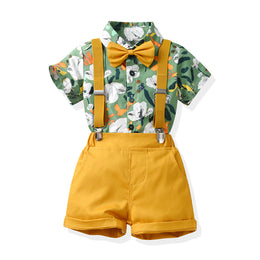 Boys Green & White Printed Shirt with Shorts