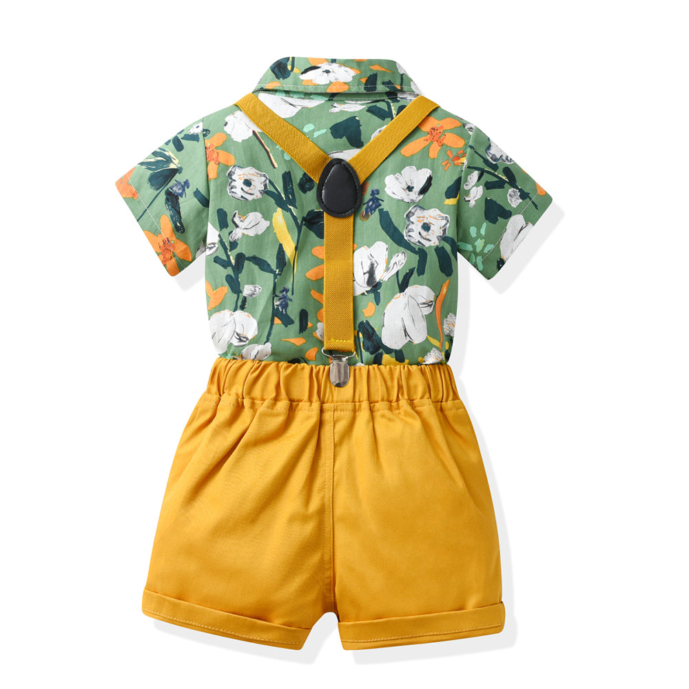 Boys Green & White Printed Shirt with Shorts