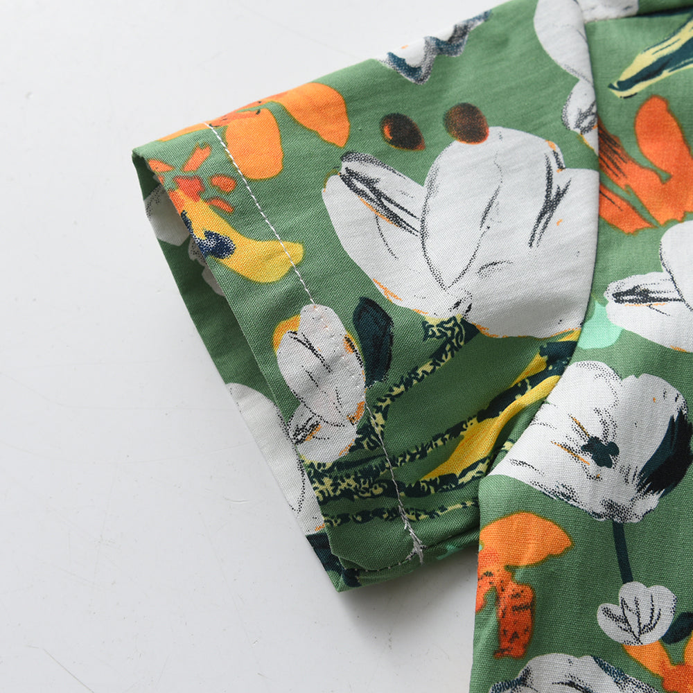 Boys Green & White Printed Shirt with Shorts