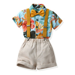 Boys Blue & Cream Printed Shirt with Shorts
