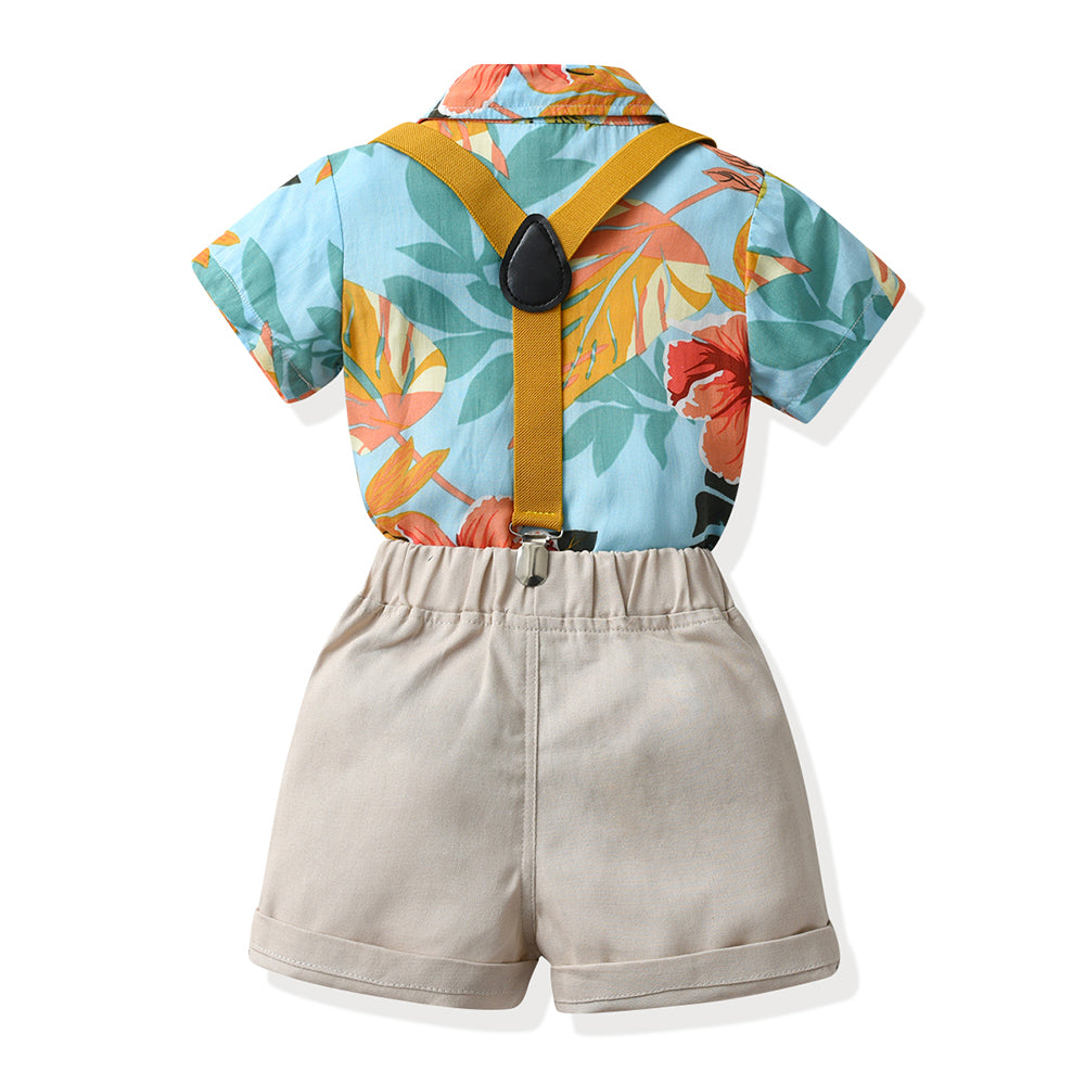 Boys Blue & Cream Printed Shirt with Shorts
