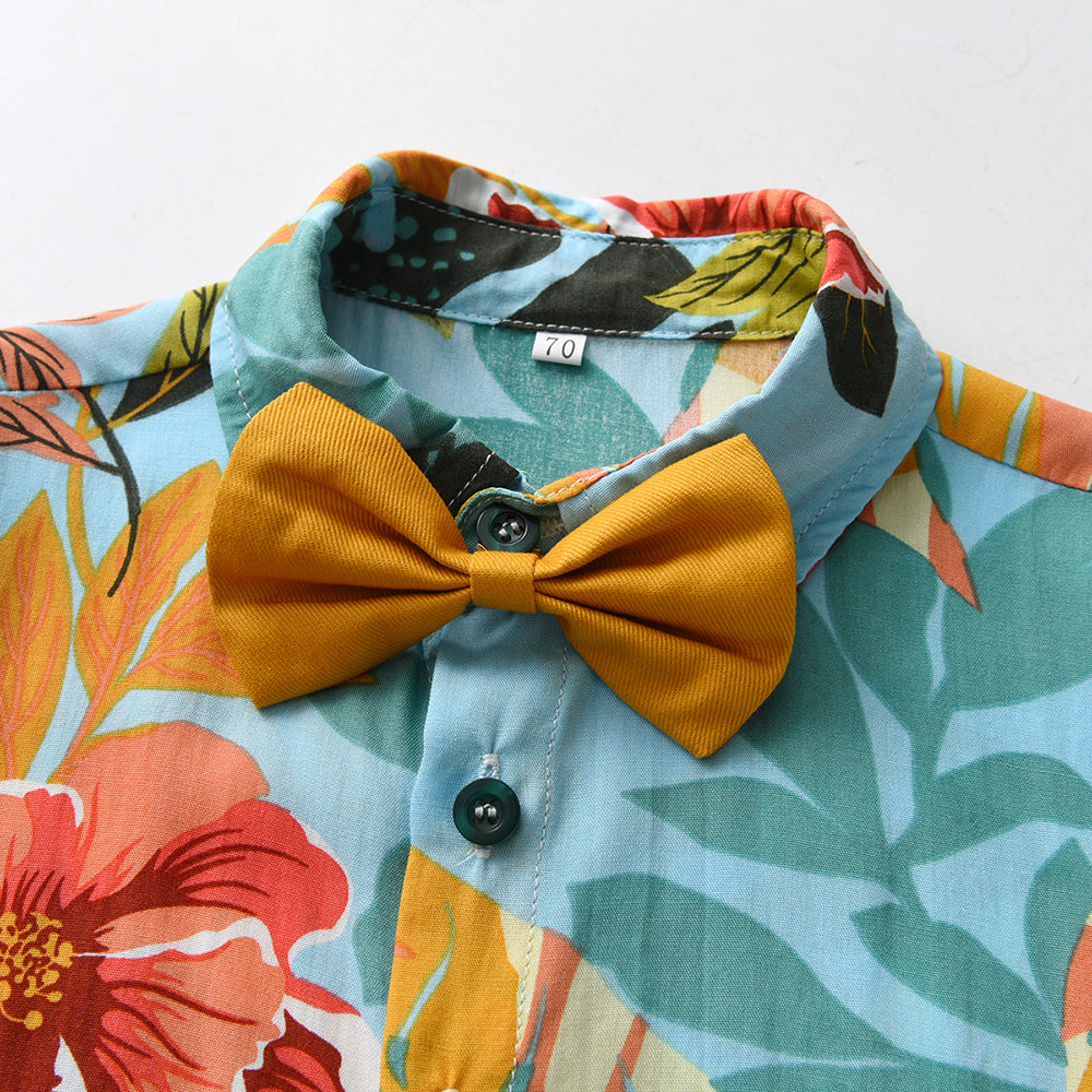 Boys Blue & Cream Printed Shirt with Shorts