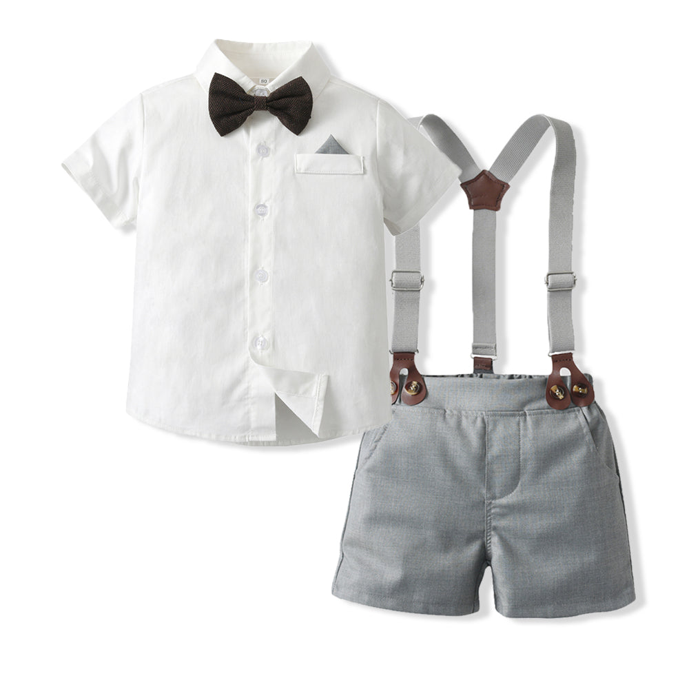 Boys Pure Cotton Shirt With Shorts & Suspenders