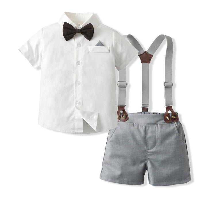 Boys Pure Cotton Shirt With Shorts & Suspenders