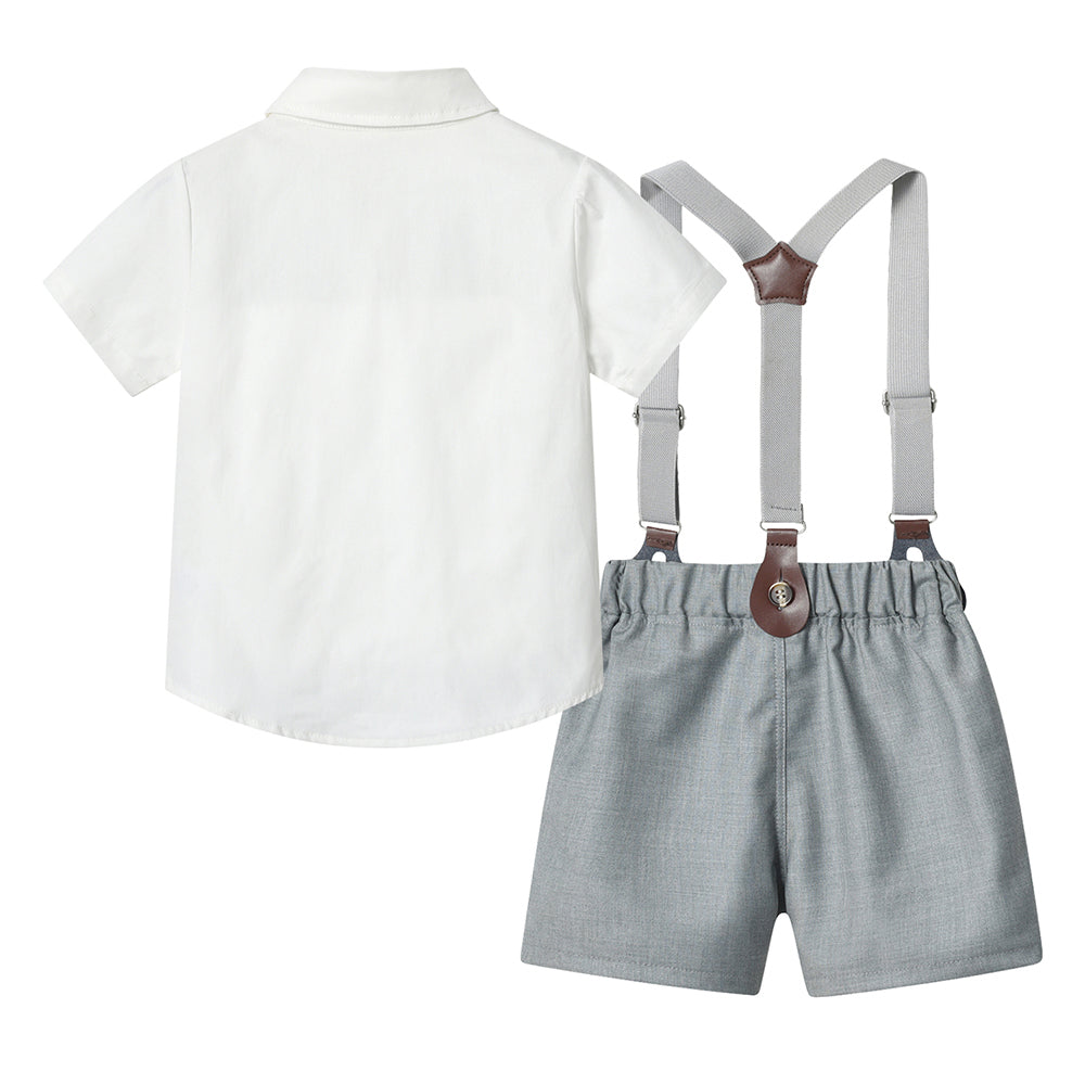 Boys Pure Cotton Shirt With Shorts & Suspenders