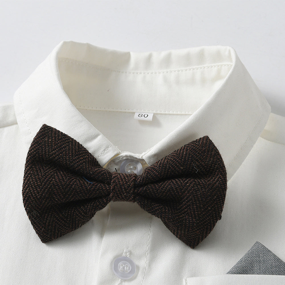 Boys Pure Cotton Shirt With Shorts & Suspenders