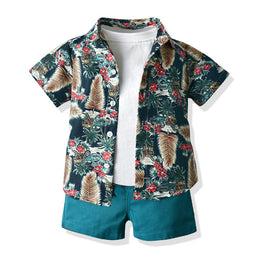 Boys Printed Pure Cotton T-shirt and Shirt with Shorts