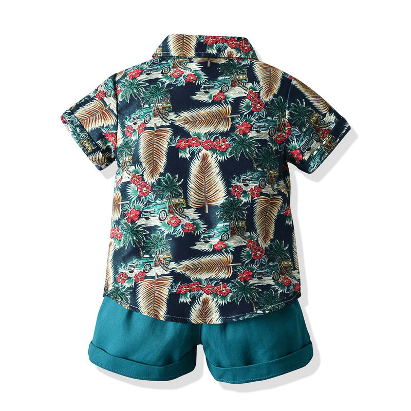 Boys Printed Pure Cotton T-shirt and Shirt with Shorts