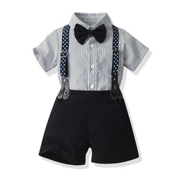 Boys Black & White Striped Pure Cotton Shirt with Shorts