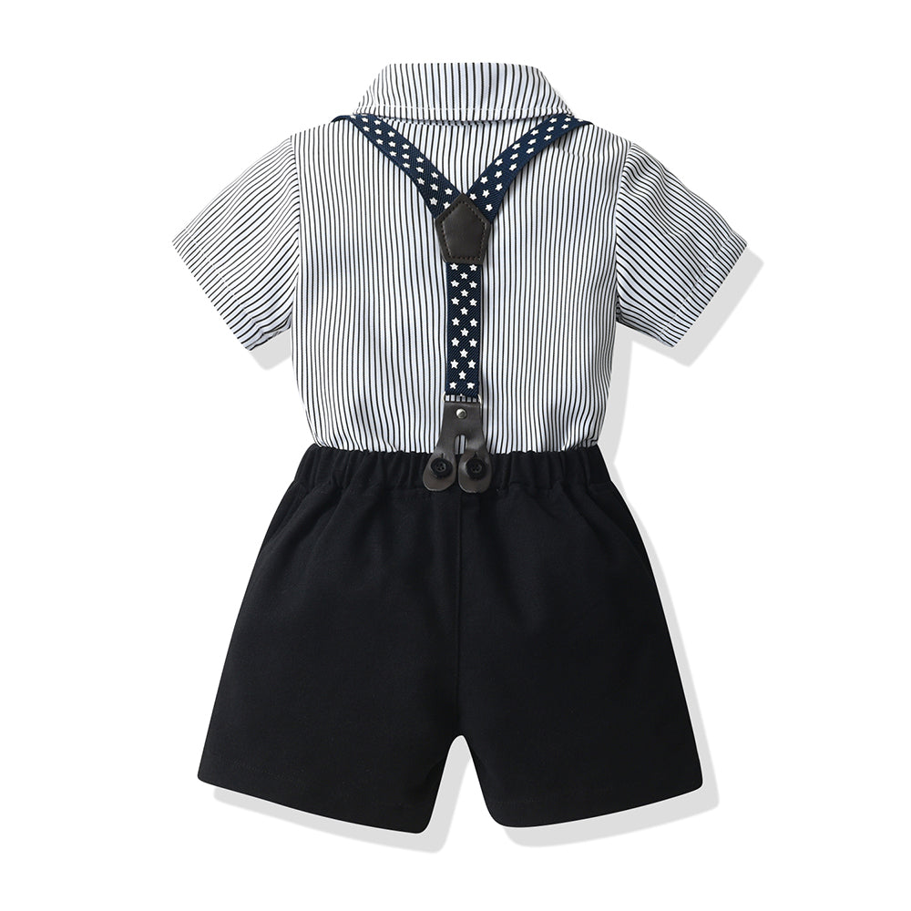 Boys Black & White Striped Pure Cotton Shirt with Shorts
