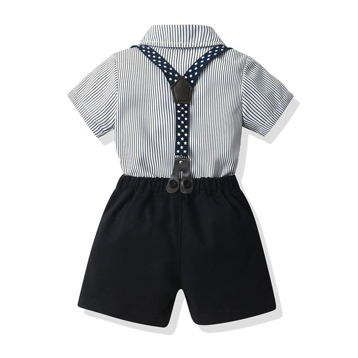 Boys Black & White Striped Pure Cotton Shirt with Shorts