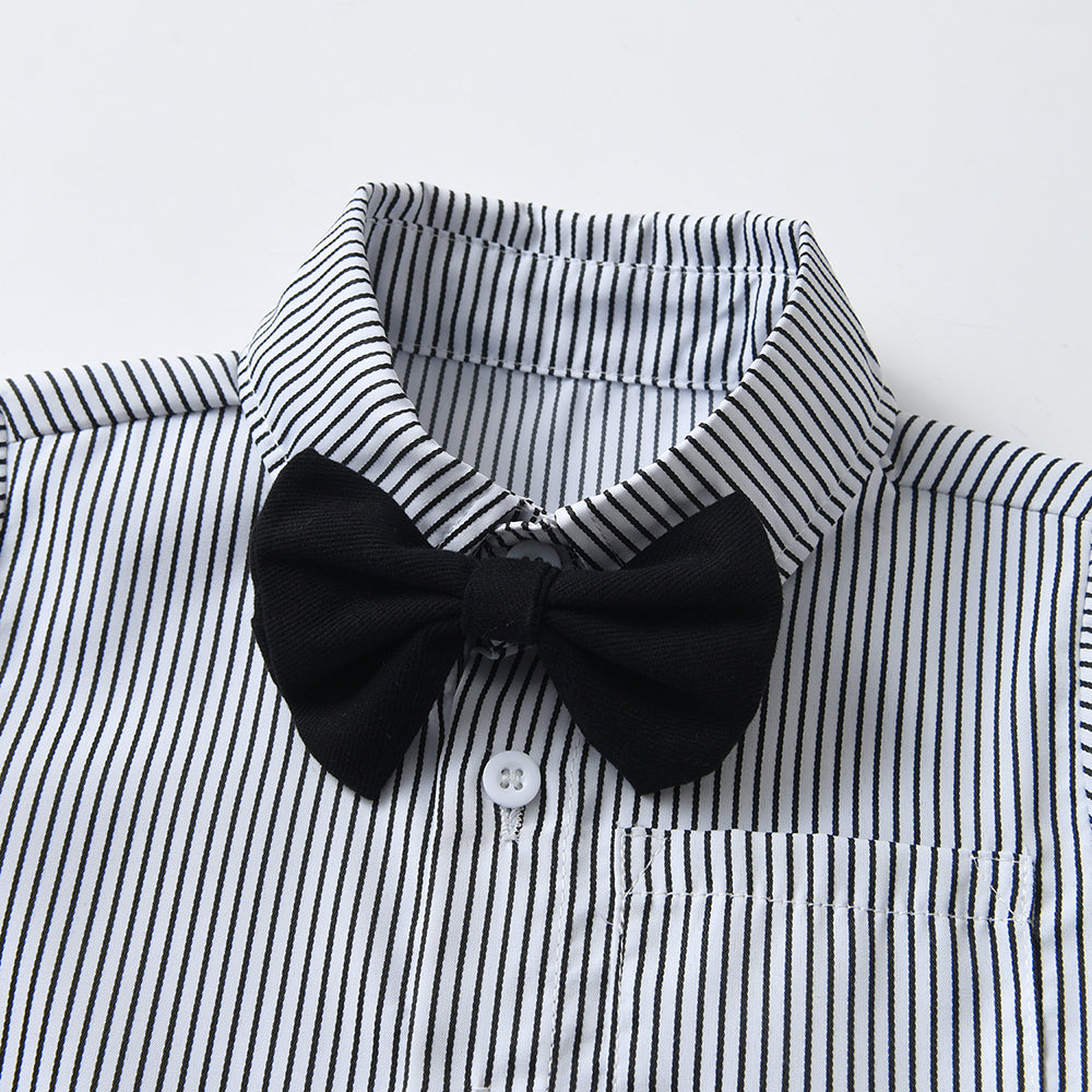 Boys Black & White Striped Pure Cotton Shirt with Shorts