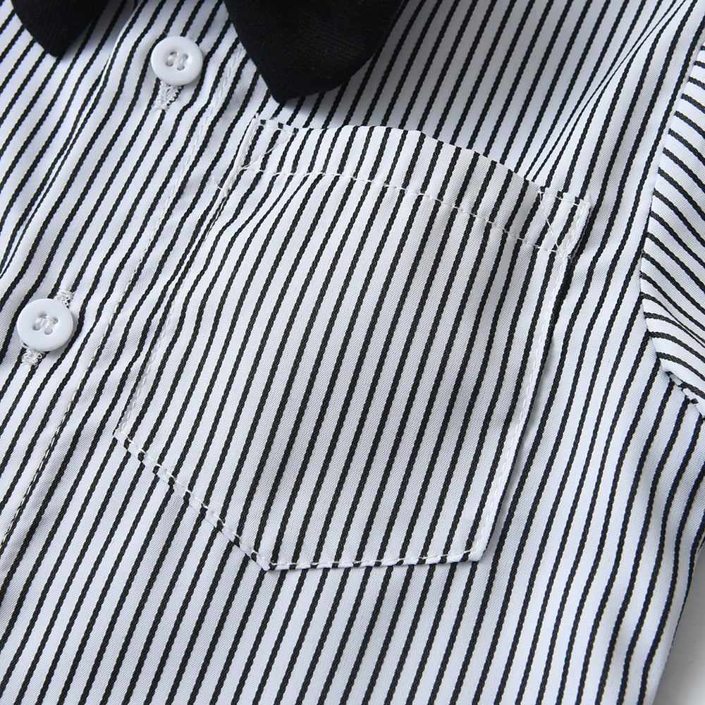 Boys Black & White Striped Pure Cotton Shirt with Shorts
