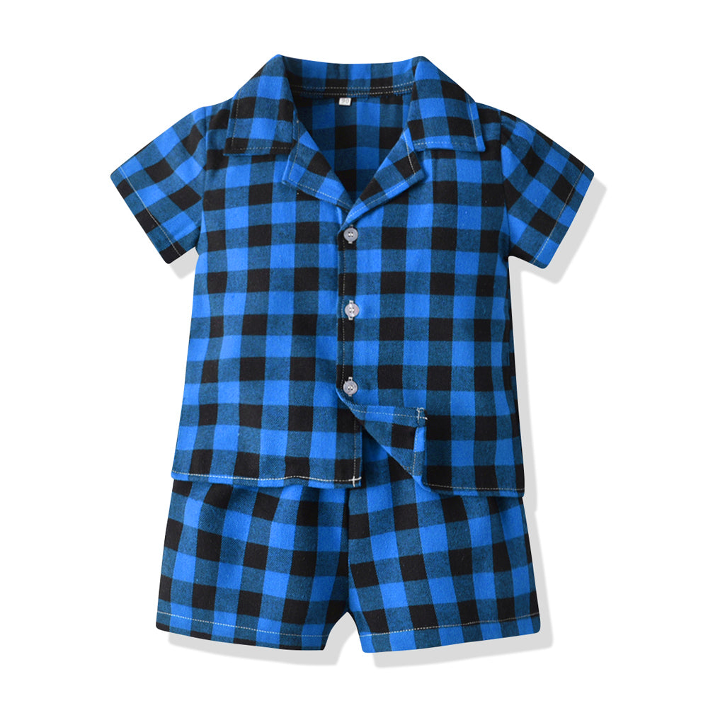 Kids Blue & Black Checked Shirt with Shorts