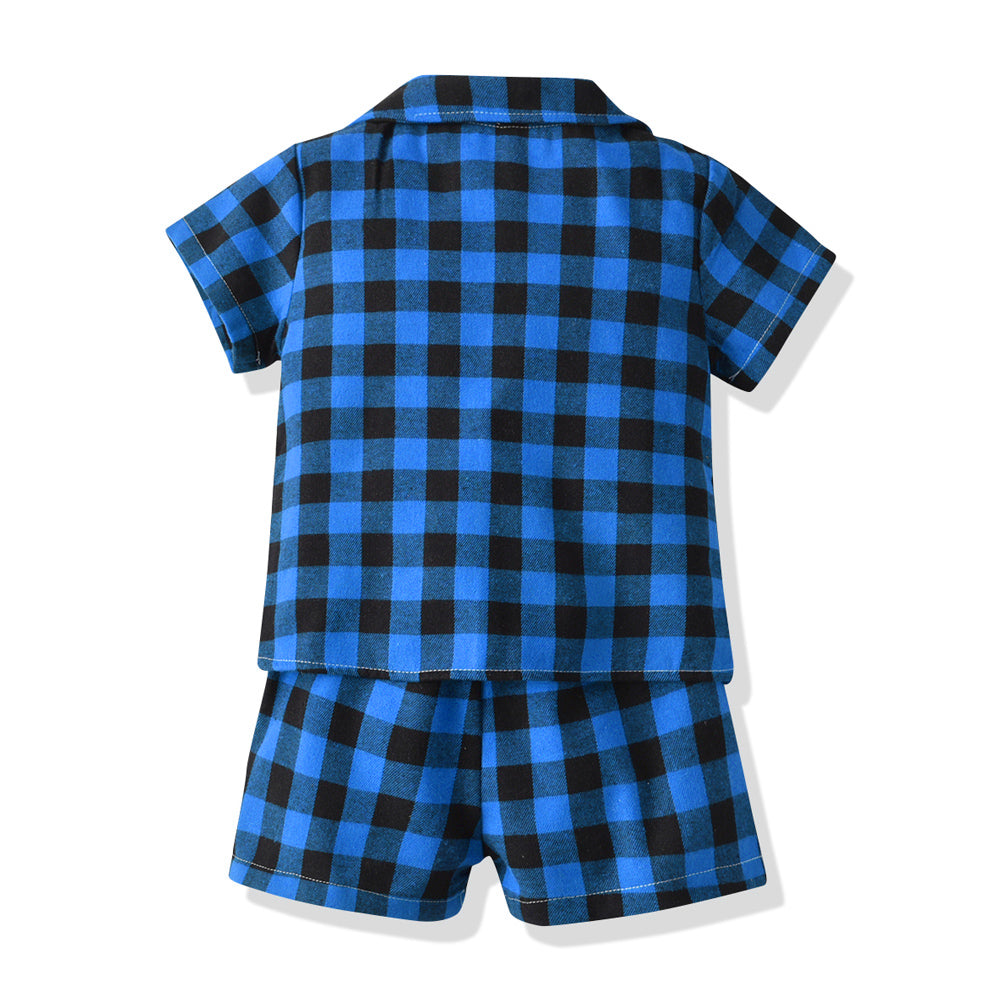 Kids Blue & Black Checked Shirt with Shorts