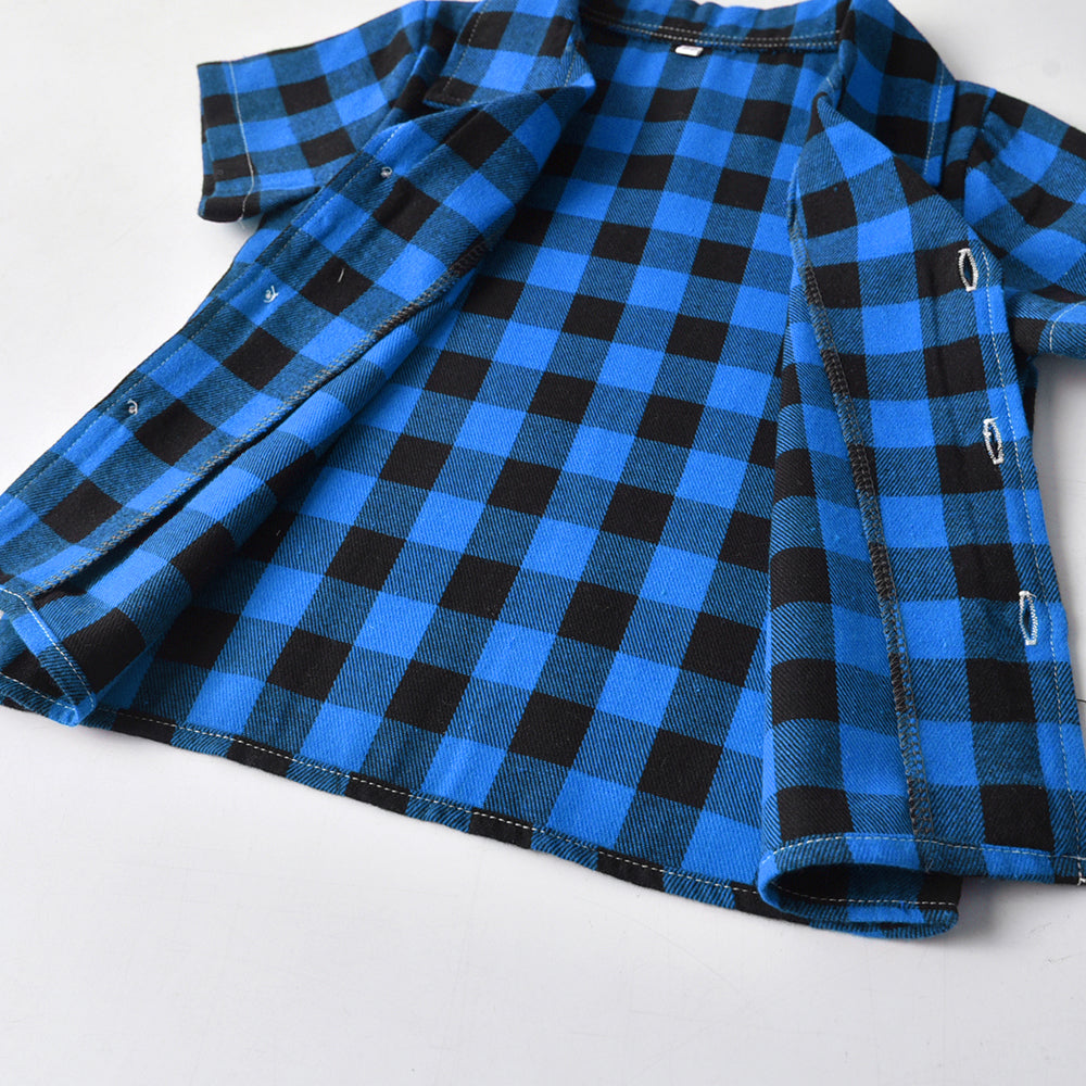 Kids Blue & Black Checked Shirt with Shorts