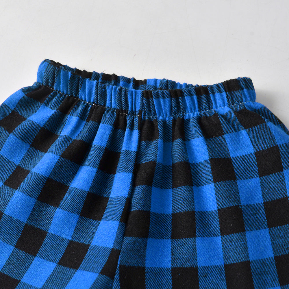 Kids Blue & Black Checked Shirt with Shorts