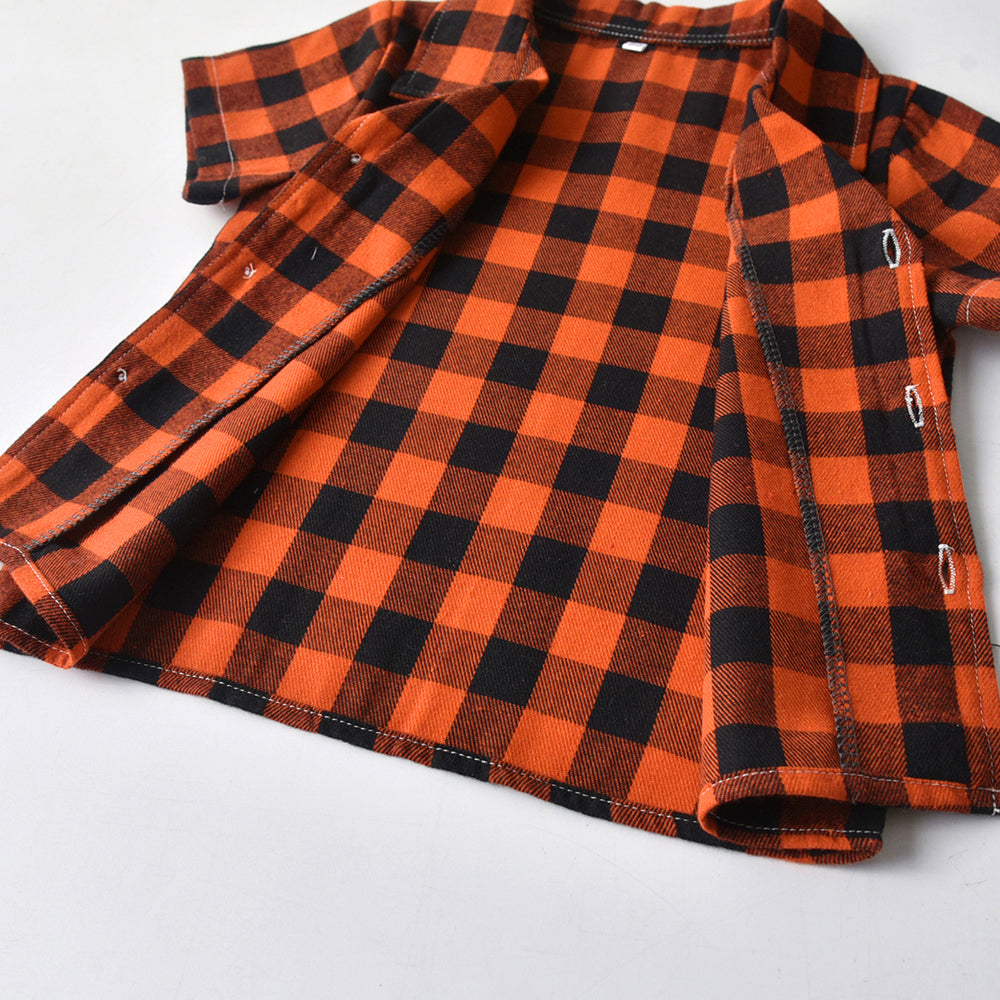 Kids Orange & Black Checked Pure Cotton Shirt with Shorts