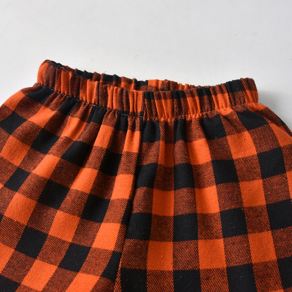 Kids Orange & Black Checked Pure Cotton Shirt with Shorts