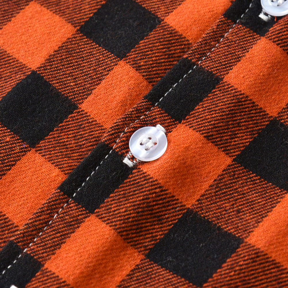 Kids Orange & Black Checked Pure Cotton Shirt with Shorts