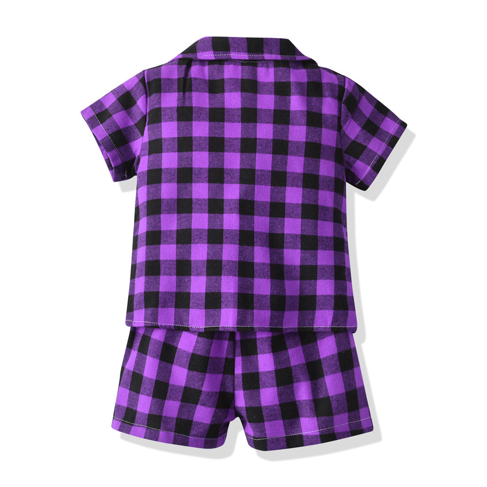 Kids Purple & Black Checked Pure Cotton Shirt with Shorts