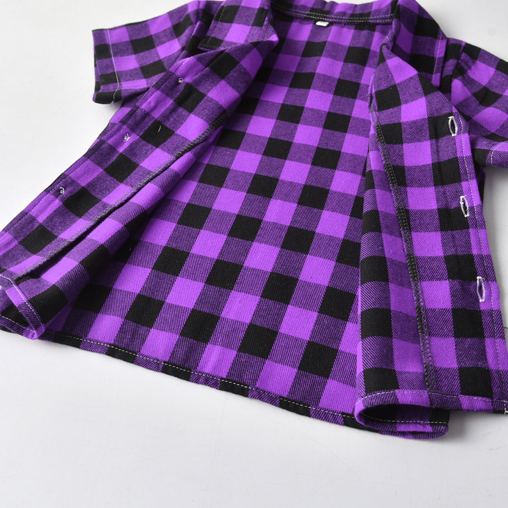 Kids Purple & Black Checked Pure Cotton Shirt with Shorts