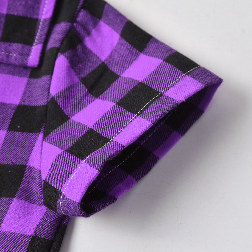 Kids Purple & Black Checked Pure Cotton Shirt with Shorts