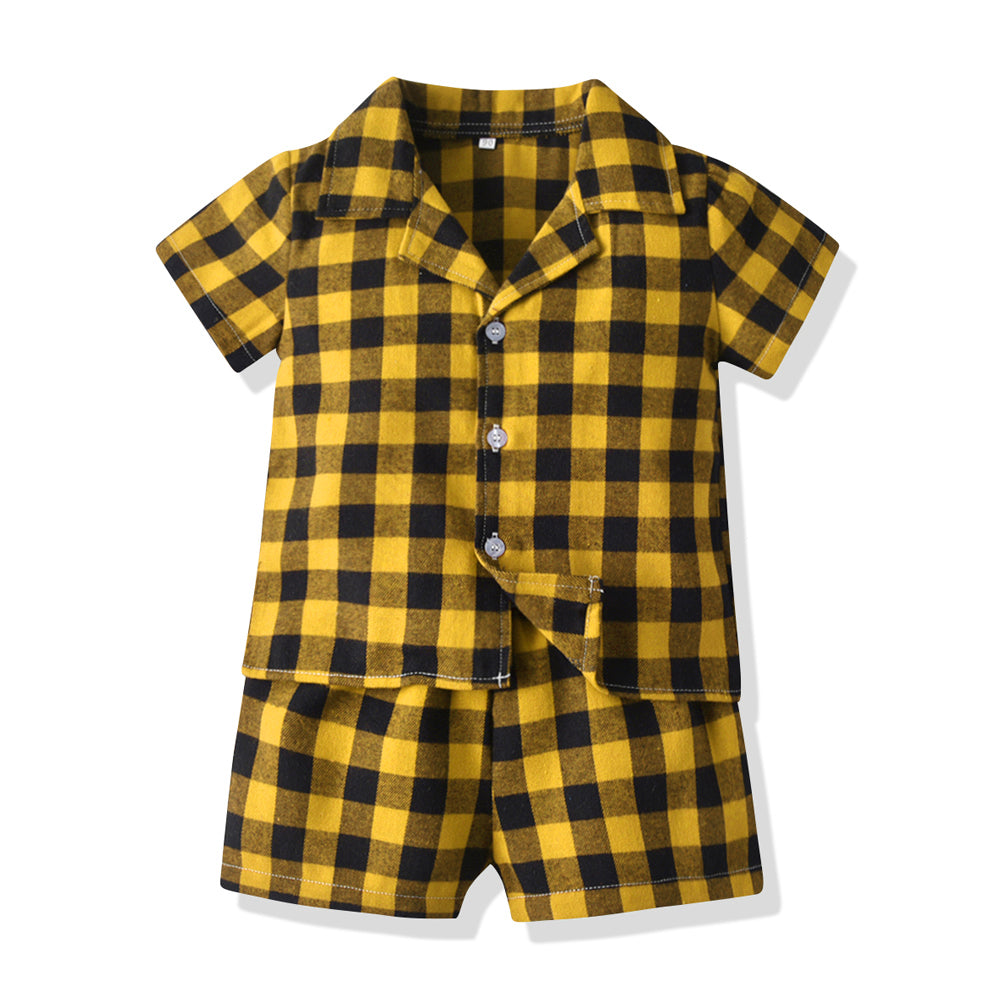 Kids Yellow & Black Checked Shirt with Shorts