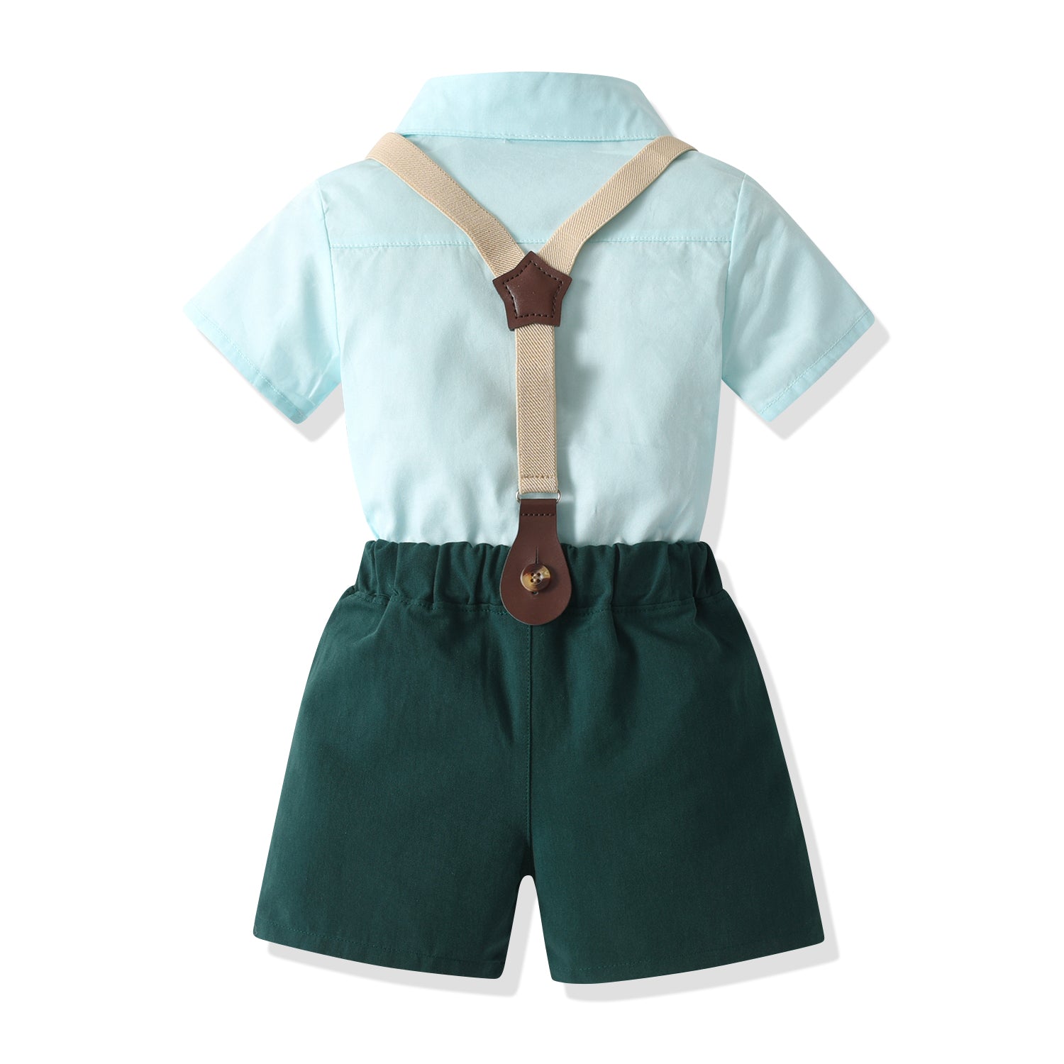 Boys Green & blue Shirt & Shorts With Suspenders