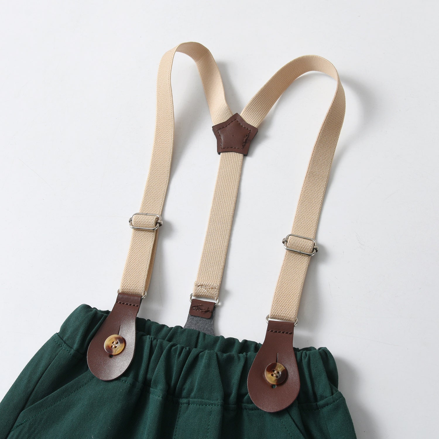 Boys Green & blue Shirt & Shorts With Suspenders